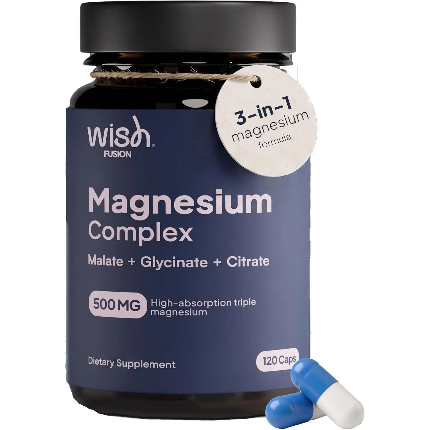 Triple Magnesium Complex 500mg, Magnesium Glycinate, Malate & Citrate Capsules, High Absorption Magnesium Supplement for Muscle, Nerve & Relaxation Support (120 Capsules)