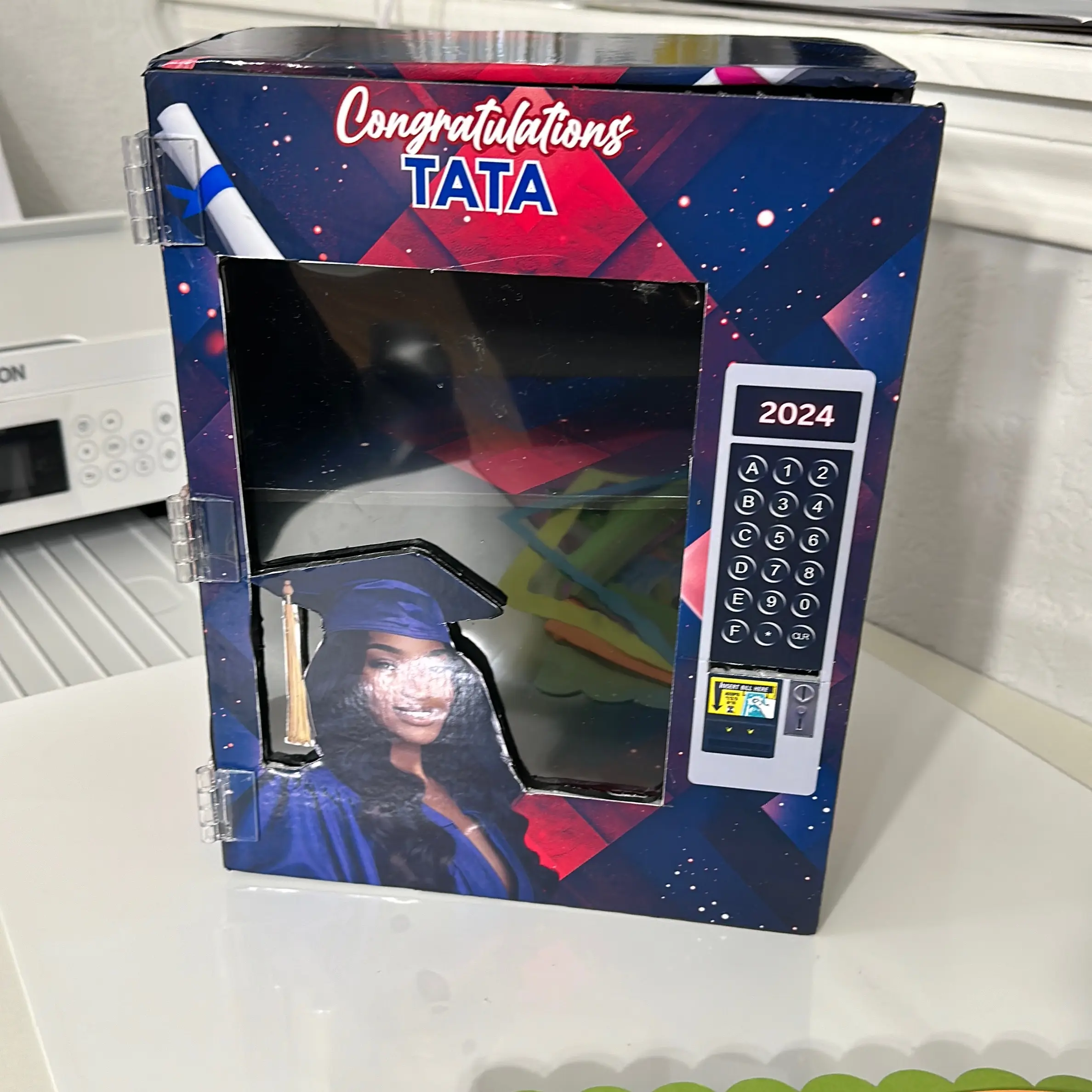 Customized graduation vending machine.
