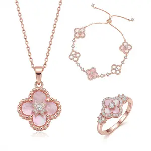 Four-Leaf Clover Series: Women's Three-Piece Jewelry Set (Necklace, Ring, Bracelet). Ideal gift for Mom or Girlfriend. Mother