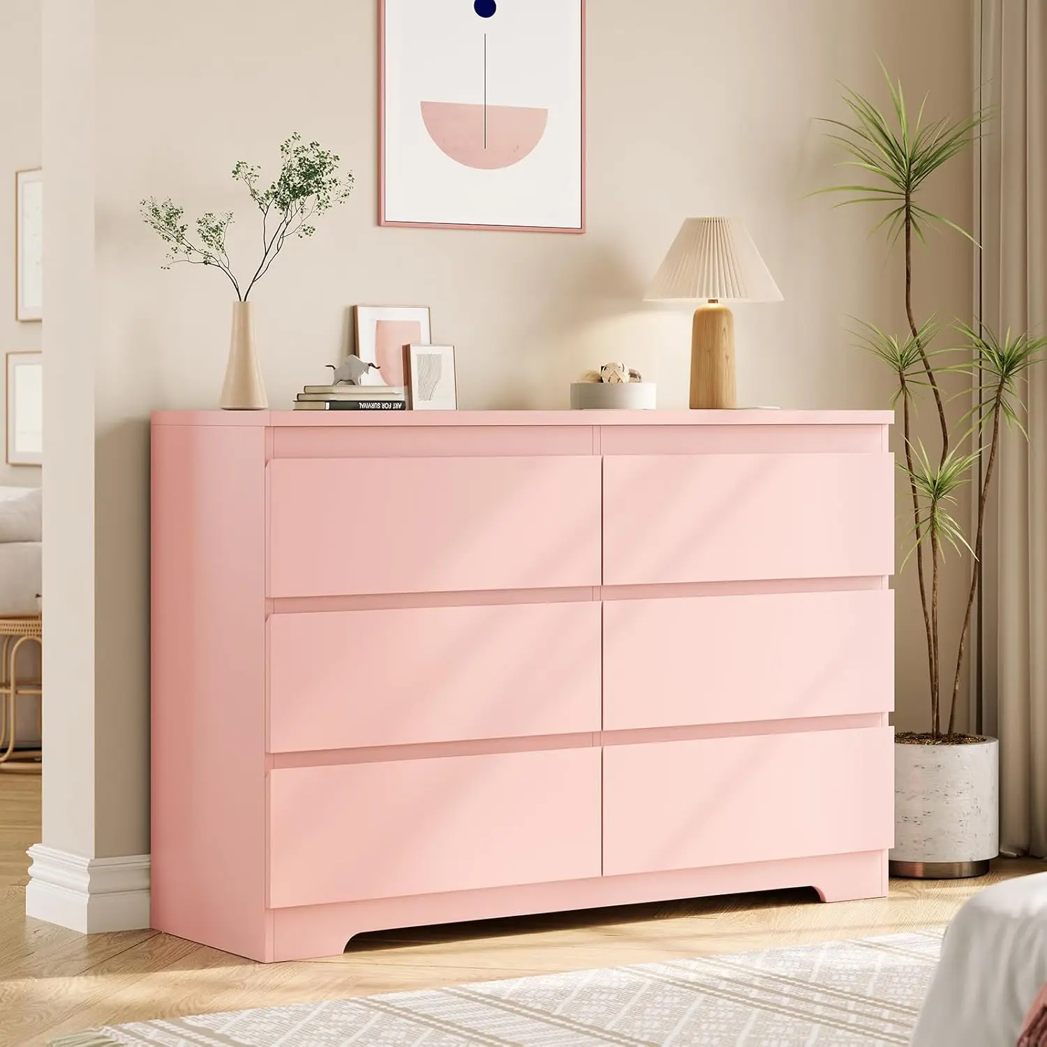Blush Pink Sturdy Dresser - 6-Drawer Indoor Storage Cabinet Chest, Makeup Vanity Furniture, Sturdy Dressers Blush Pink Sturdy Dresser - 6-Drawer Indoor Storage Cabinet Chest, Makeup Vanity Furniture, Sturdy Dressers