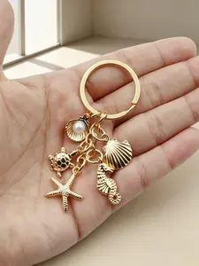 Bag Charm Nautical-Style Charm Keychain, Seahorse, Starfish, Seashell, Pearl Pendant, Artistic Seaside Accessory for Bags, Keys, Earphone Cases