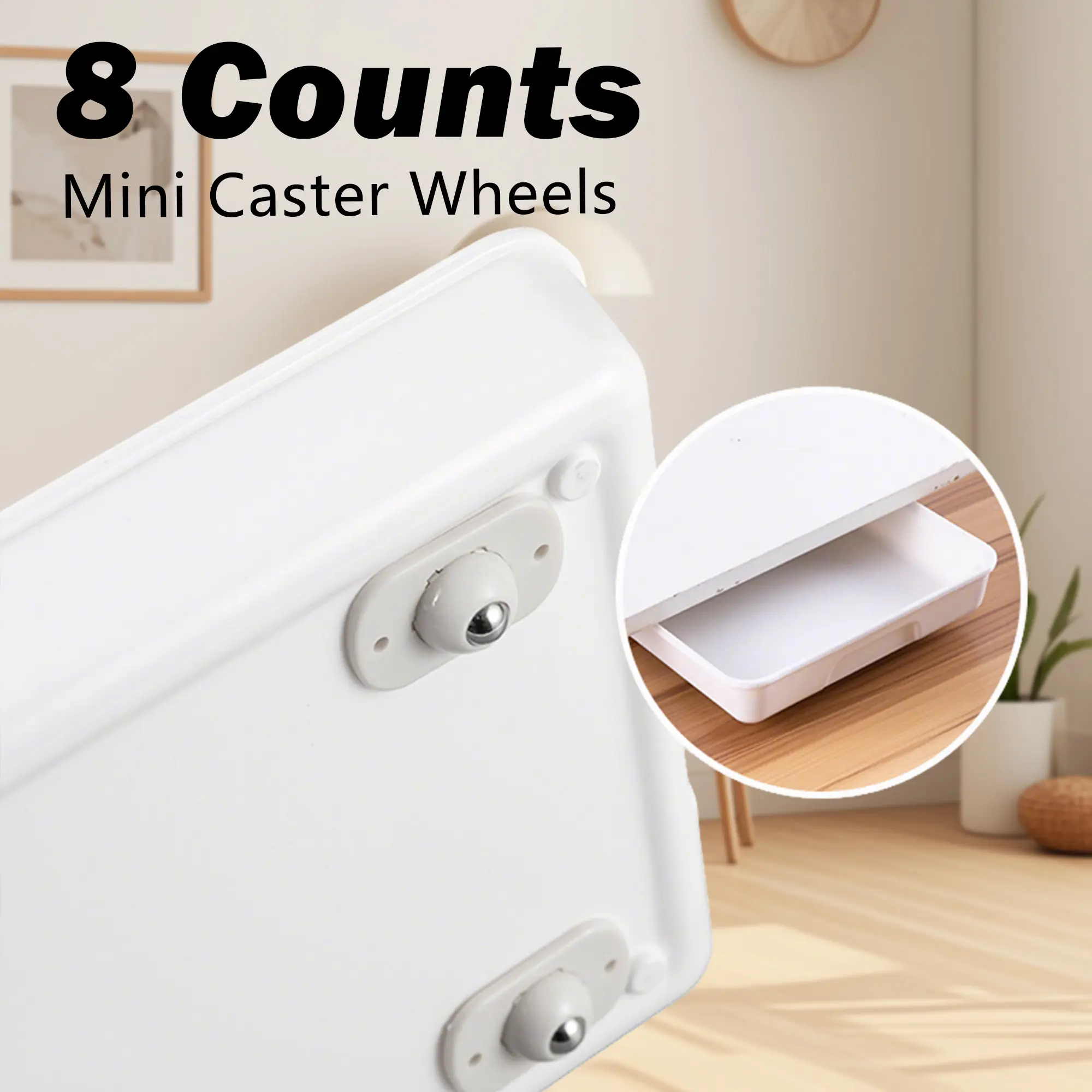 8-Count Self-Adhesive Furniture Moving Wheels, 360° Rotate No-Scratch Protector Wheels for Appliance Move & Heavy Load Use on Trash Cans, Storage Boxes