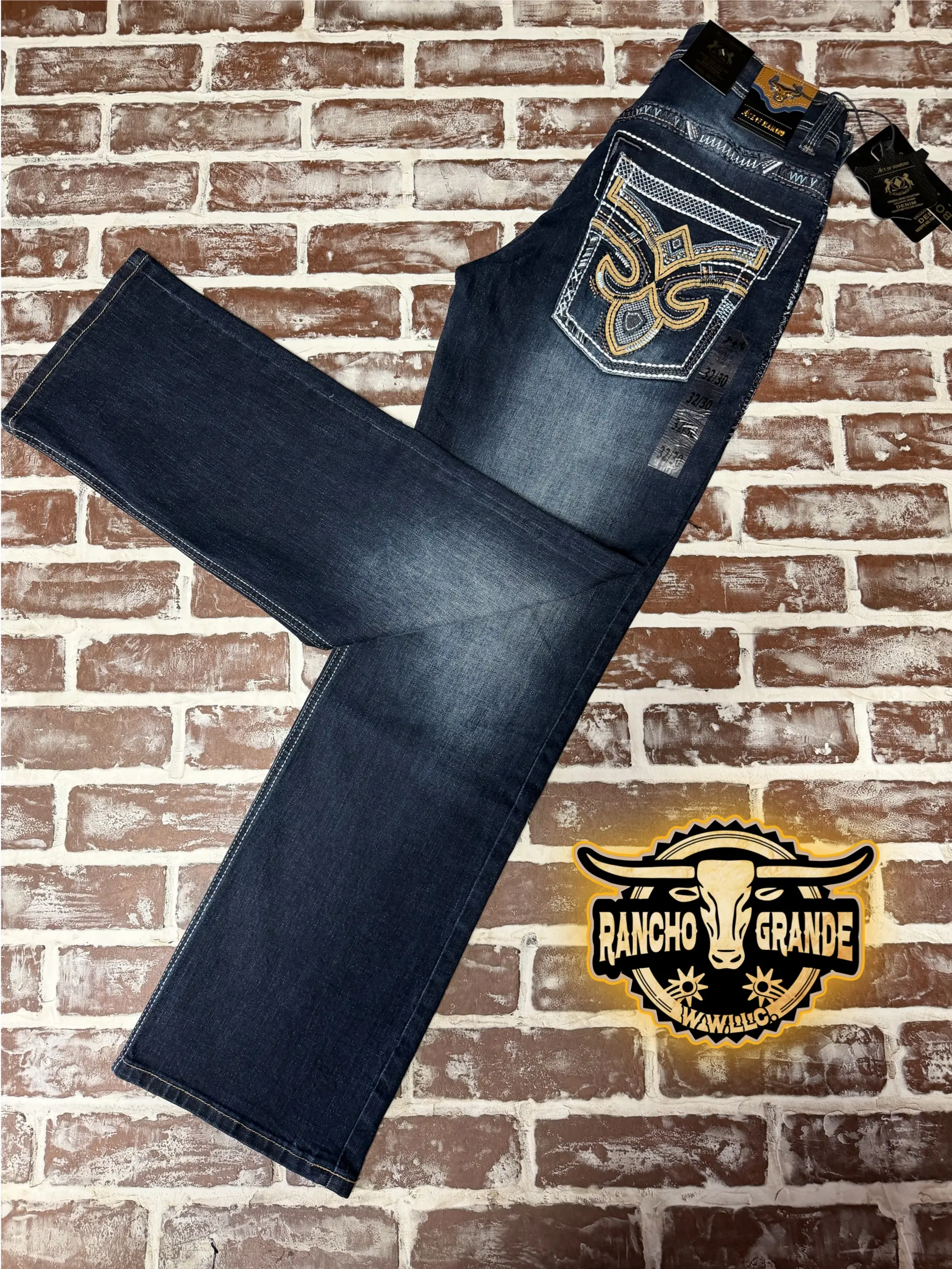 Ace-1465 Men's Western Cowboy Jeans Straight Fit Boot Cut / Pantalon Vaquero para Hombre Diseno Moderno para Bota