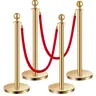 EVOR 4Pcs Crowd Control Stanchions with Velvet Ropes - Stainless Steel Posts, Hollow Bases, 2 Red Ropes - Gold Stanchions for Party Supplies, Wedding Decorations, Museum Use