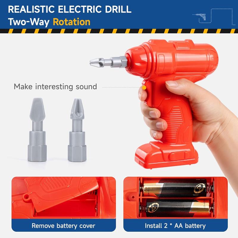 Kids Tool Bench, Kids Tool Set with with Electric Drill and Realistic Tools, Toddler Tool Set,Toddler Workbench Pretend Play Learning Gift for Boys & Girls Age 3-5, 20 X 10.5 X 24.6 in