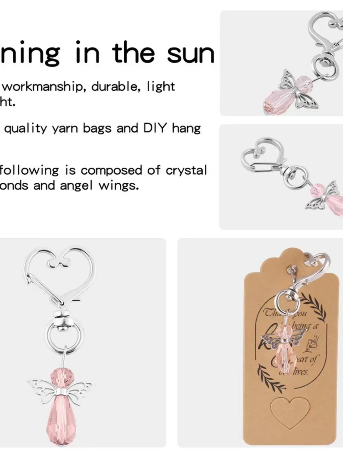 New Angel Wings Keychain, Holy Communion Gift, Baby Baptism Wedding Bride Gift, Heart Crystal Pendant, Elegant Jewelry Accessory