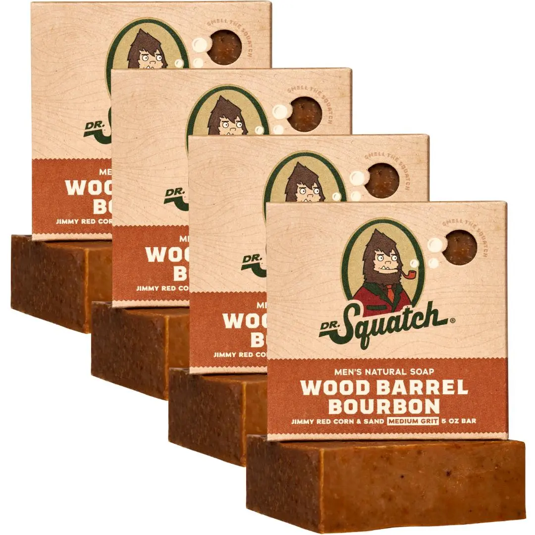 4-Pack Wood Barrel Bourbon Natural Bar Soap