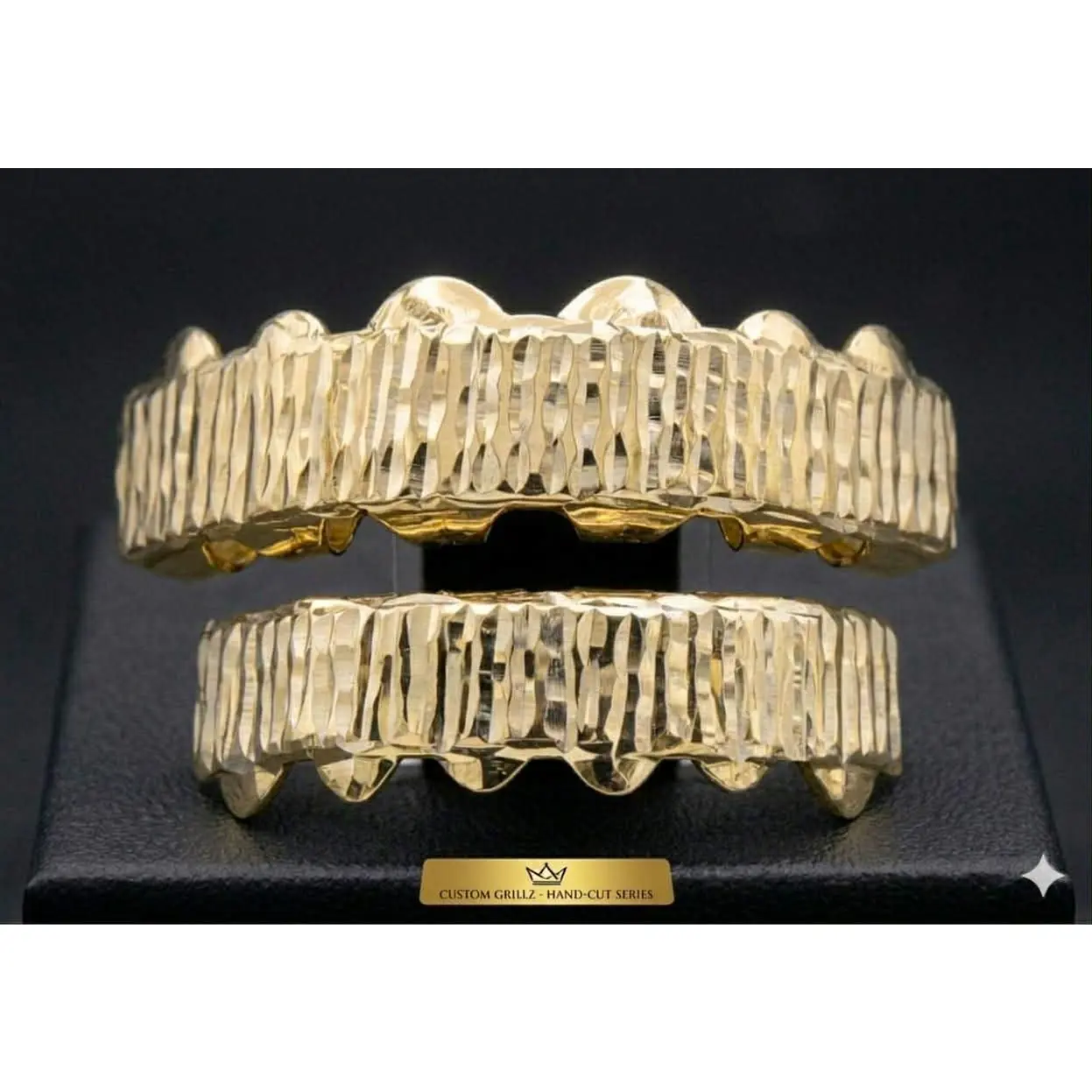 14K Gold Plated Upper & Lower Grillz Set Diamond Cut Series 02