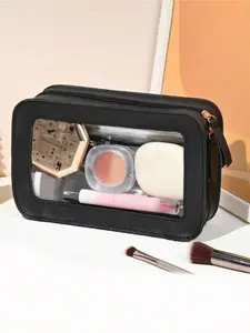 Clear Small Cosmetic Bag For Purse Clear Mini Makeup Bag For School Cute Clear Make Up Pouch For Travel Tiny Leather White Make Up Organizer Case For Backpack Toiletry Bag Waterproof Square Pouch With Zipper, Pencil Case, Lipstick Pack Bag Makeup Bags