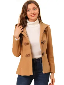 INSPIRE CHIC Casual Winter Outwear Hooded Button Peacoat Toggle Duffle Coat