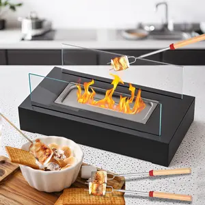 Decorative Tabletop Fireplace Black Metal Tabletop Fire Pit – Indoor/Outdoor Use for Garden, Patio, Balcony – Smores Maker