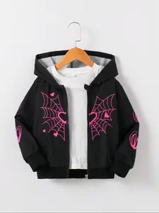 Boys' Spider Heart Jacket, Autumn Winter Zipper Coat, Casual Fitted Outerwear for Kids, Warm Long Sleeve Top