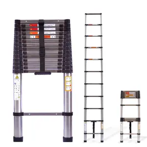 Telescopic Ladder Stainless Steel Frame Safety Locks 330lbs Load Capacity for Indoor and Outdoor, with Anti-Slip Rubber Feet, Adjustable Height, Easy to Operate, 8.5 / 10.5 /12.5FT