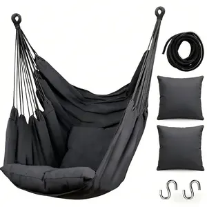 Hammock Chair Hanging Rope Swing Chair, Durable & Spacious Max 300 Lbs, 2 Seat Cushions Included,  Anti-Slip Rings, Hanging Chair for Outdoor, Home, Bedroom, Patio, Yard