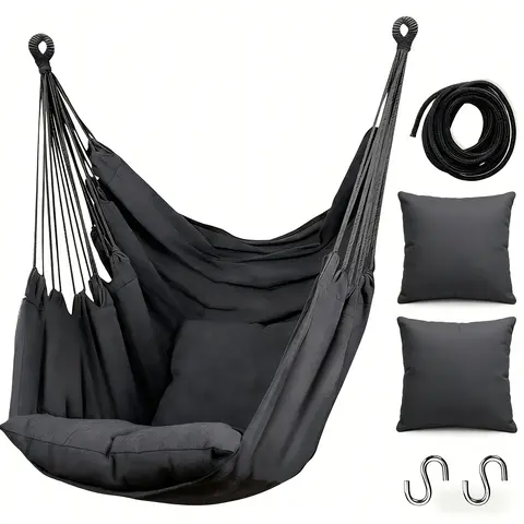1 Hammock Hanging Rope Net Chair Swing - Soft Lounge Swing, Outdoor Living Furniture, 300 Lbs Max Capacity, 2 Seat Cushions, Anti-Slip Rings, for Patio, Bedroom, Perfect Gift