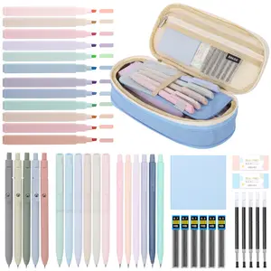 44pcs Bible Cute Aesthetic Study Supplies College Stationary Set Pencil Case, Highlighters, Gel Pens, Mechanical Pencils, Erasers, Sticky Note