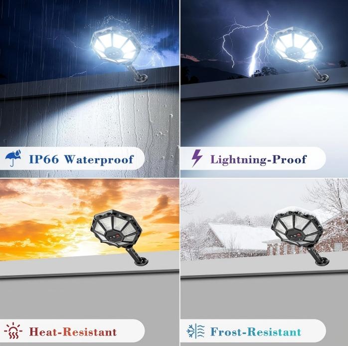 Solar LED Flood Lights Outdoor, Motion Sensor Dusk to Dawn Waterproof Security Lights, Solar Powered Exterior Lighting for Yard, Garage, Patio, Porch, Garden, Pathway, Parking Lot