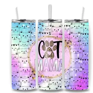 Cat mom 20oz Stainless Steel Tumbler Durable Eco-Friendly 20-ounce Straight Tumbler with Customizable Prints for Hot or Cold Drinks