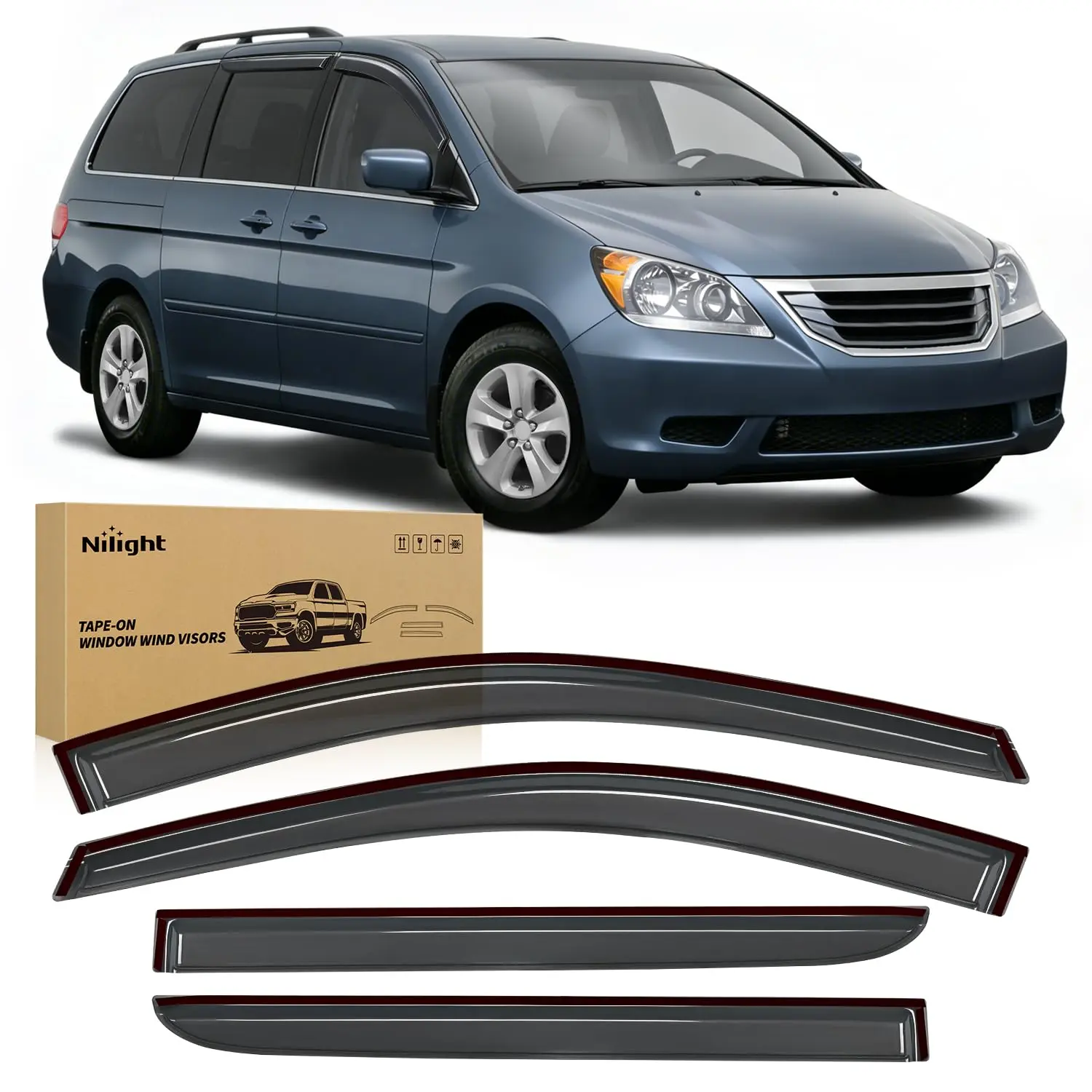 Nilight Window Visors Rain Guards for Honda Odyssey 2005 2006 2007 2008 2009 2010, Outside Mount Window Deflectors for Fresh Air Circulation, Crack Window Open in Rain, Smoke Tinted, 4PCS