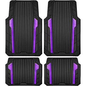 Heavy Duty Rubber Car Mats Metallic,Aluminum Film All Weather Floor Mats Waterproof Universal Trim to Fit SUVs Sedans Vans 4 Piece Anodized Deep Dish Two-Tone Sporty Black Purple Chrome