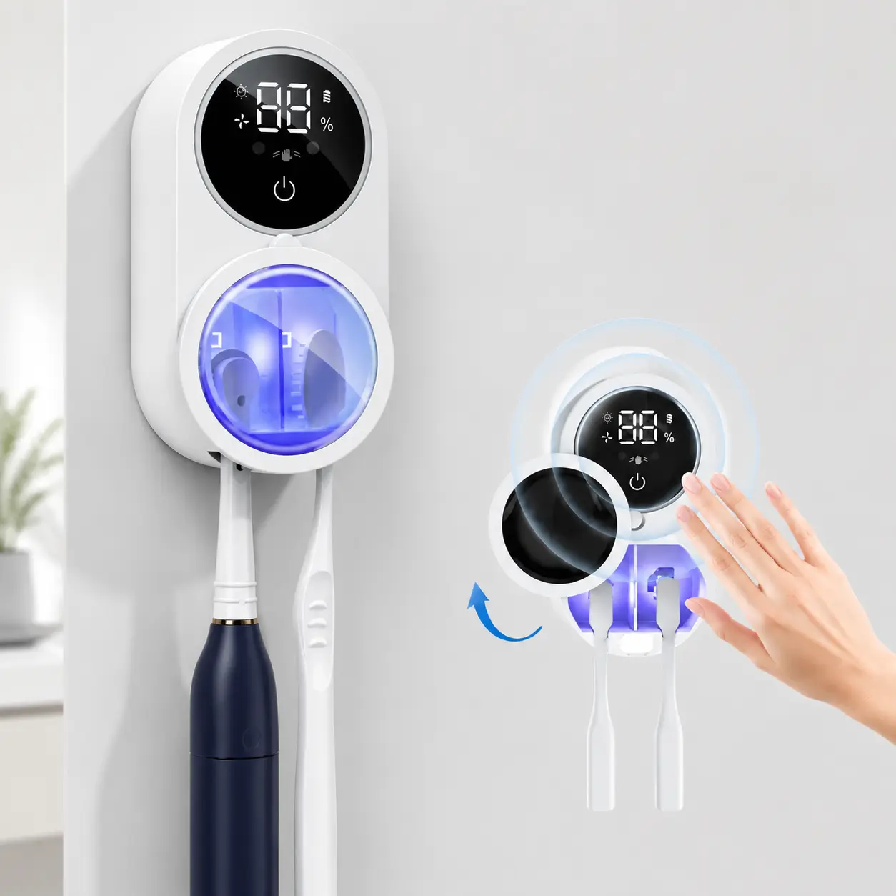 Smart Toothbrush Holder for Bathroom, Automatic UV Toothbrush Sanitizer with USB Rechargeable Design, Infrared Sensor & Wall Mounted Toothbrush Organizer for Electric, Manual & Most Toothbrush Types