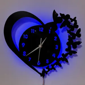 1PC Colorful LED vinyl clock, Led wall clocks, with heart-shaped design. Suitable for home decoration, office decoration, hotel decoration, Valentine's Day gifts, Christmas, and tabletop ornaments