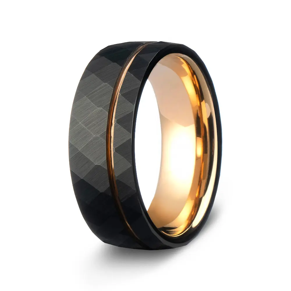Tungsten 18K Rose Gold Ring |The Panther |GentleBands| Hammered Texture, 8Mm Width, Comfort Fit | Men'S Wedding Bands