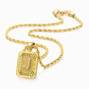 Trendsmax Initial A-Z Letter Pendant Necklace Mens Womens Capital Letter Yellow Gold Plated Stainless Steel Box Chain 22inch