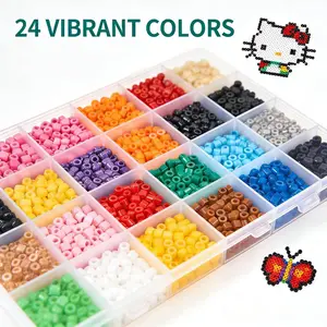 Beading Kit, 2.6mm Mini DIY Puzzle, Refill Pack, 24 Bright Colors, 1.5 Inch Box, 300 Beads Per Grid, Pixel Art Craft Supplies for Adults