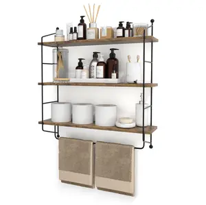 Sorbus Floating Bathroom Shelf with Metal Brackets (3 Tier) Organiser Wood