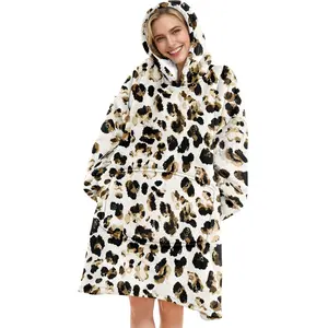 hoodie blanket，Wearable Blanket，Adult Wearable Blanket Hoodie with Large Pocket & Sleeves, Warm Comfortable Leopard Print Winter Gift, happy blanket gifts, Birthday Christmas Valentine's Day Present，Christmas Gift,Valentine's Day gift