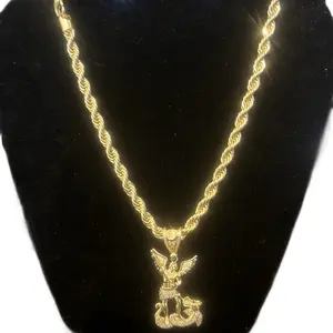 18k Yellow Gold Filled Rope Chain 20 Inches and 6.0 mm thick with pendant of Angel Over Serpent 25mm x 45mm