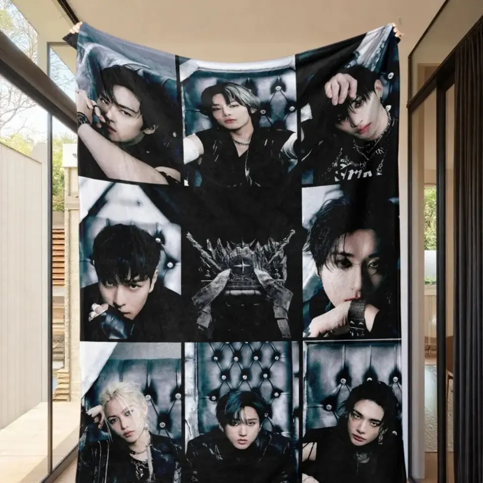 1pc South Korean Skz Member Unique Style Fleece Blanket with HD Print, Ultra-Soft Fabric for All Seasons, Perfect Sofa Movie Blanket & Warm Camping Gift, Soft Blankets, Soft Comfy Blanket birthday gift