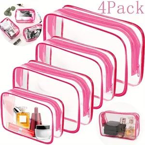 4pcs Beach PVC Makeup Bag, Clear Travel Toiletry Bag, Portable Travel Makeup Bags with Zipper, Portable PVC Toiletry Bags for Women Men, Minimalist Clear Organizer Bags, Travel Essentials, Great for Birthday Gifts, Party, Holiday Gifts, Travel