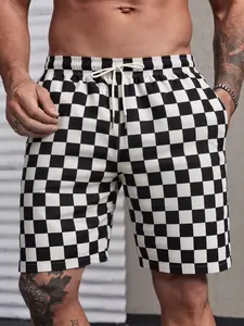 Mens and Checkered Plaid Shorts, Quick-Dry Breathable Outdoor Beach Pants for Skateboarding and Surfing, Elastic Waist with Drawstring for Comfort, Menswear