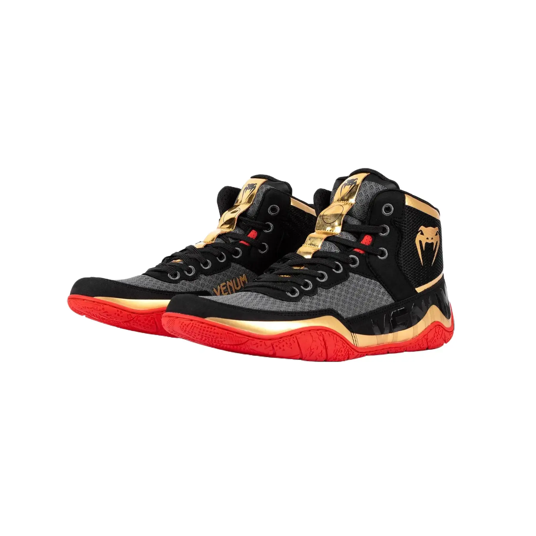 Venum Elite Wrestling Shoes - Black/Gold/Red Workout Sneakers