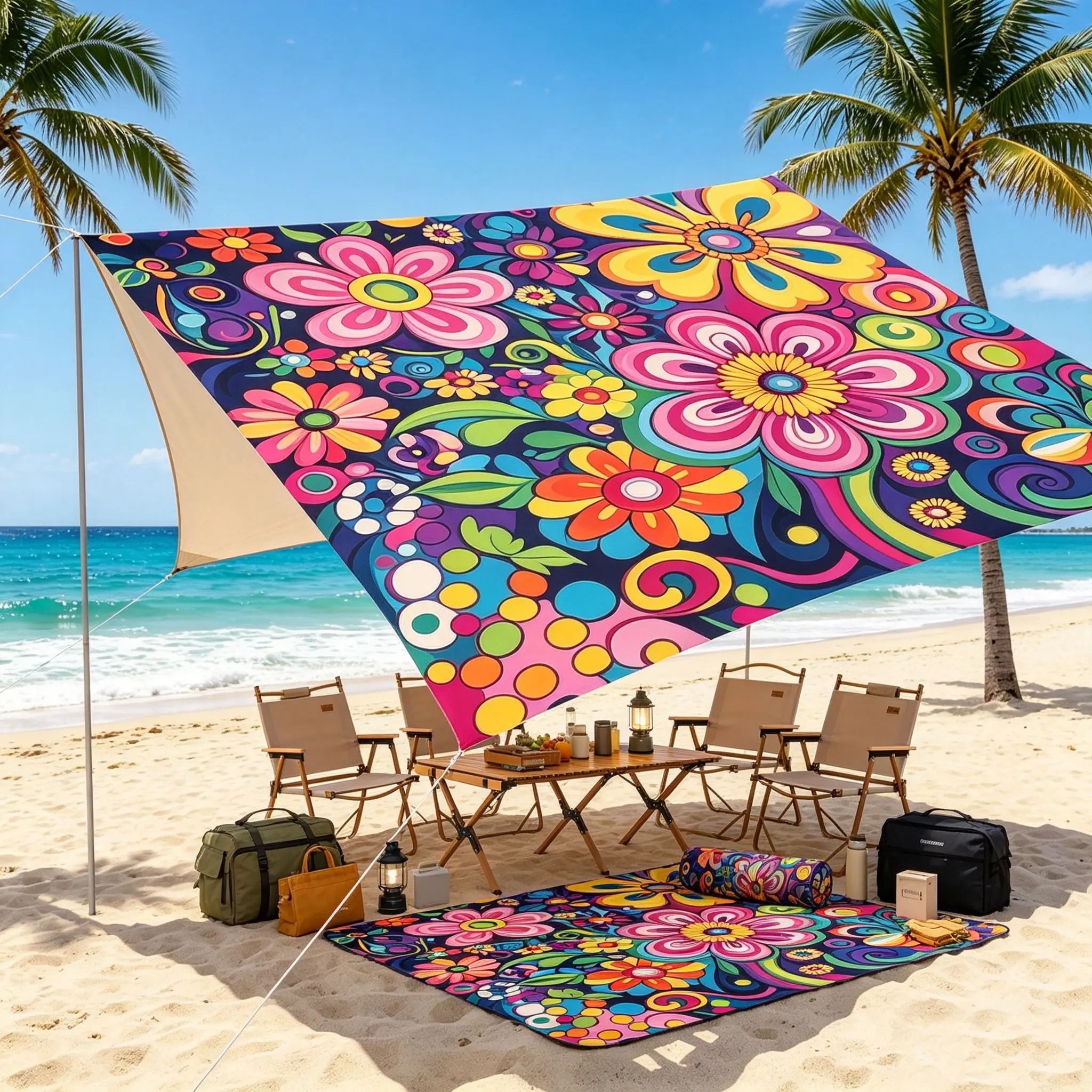 Bohemia Shade Sail Outdoor Sun Colorful Floral Patio Beach Shade Canopy Cloth Waterproof, Farmhouse Summer Botanical Tear Resistant & UV Protection Sun Sail for Backyard Garden Deck