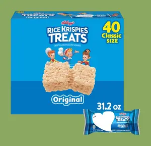 Kellogg's Rice Krispies Treats Crispy Marshmallow Squares Original 31.2oz Box 40 Bars Classic Size Perfect for Family Moments