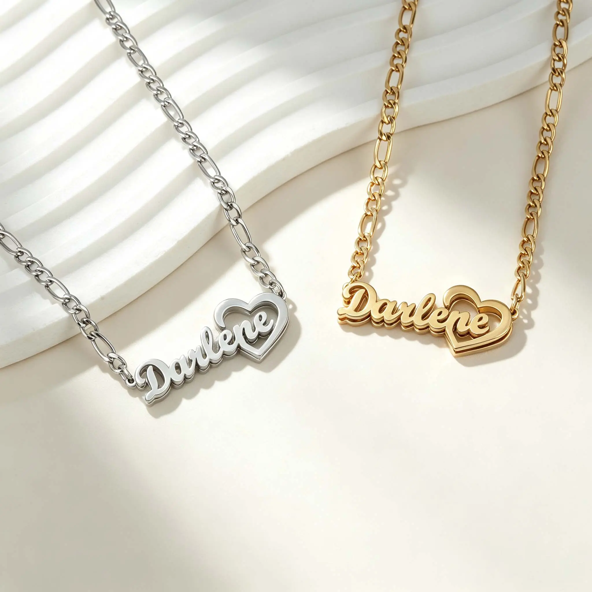 GGIRL18K Gold-Plated Custom Polished Heart-Shaped Name Necklace  Personalized Openwork Heart-Shaped Name Pendant  Figaro Chain  A Unique And Romantic Personalized Gift, Perfect For Your Girlfriend, Partner, Or Any Woman