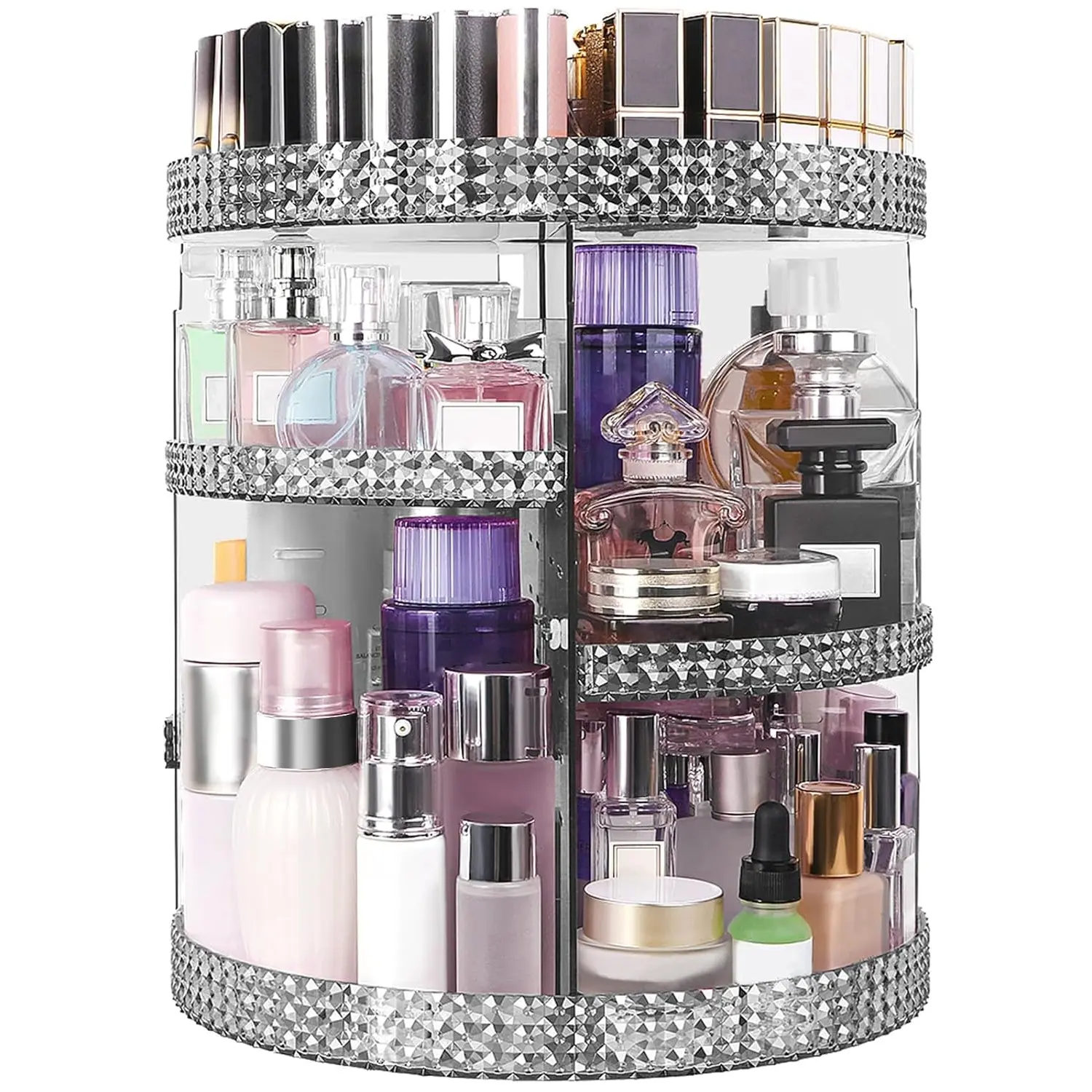 360 Degree Rotating Makeup Organizer, Extra Large Capacity Cosmetic Storage Unit, Removable DIY 7 Layers Skincare Organizer, Acrylic Beauty Perfume Organizer for Vanity Countertop (Gray) HEMTROY