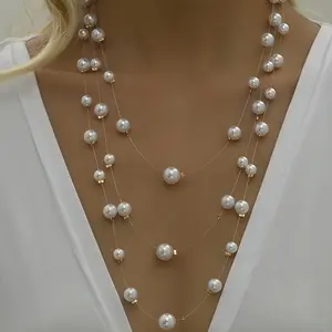 [ 1pc Elegant Triple-Strand Imitation simulatedPearl Necklace |   Versatile for Daily Wear and Gift-Giving, Sexy Layered Design, All-Season Jewelry for Women
