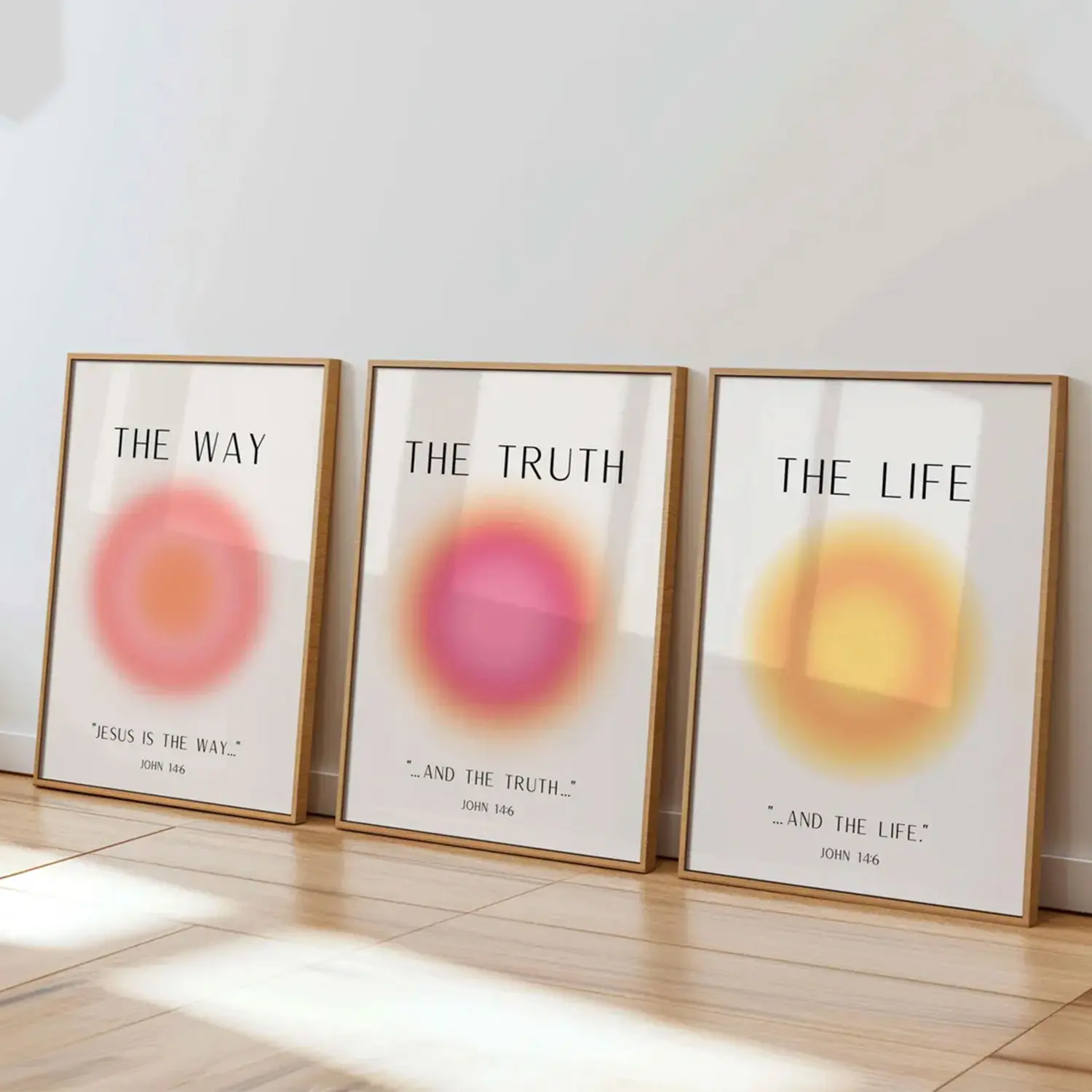 Bible Aura Art Prints, Jesus Wall Art, Colorful Christian Decor Set of 3, Home Decor