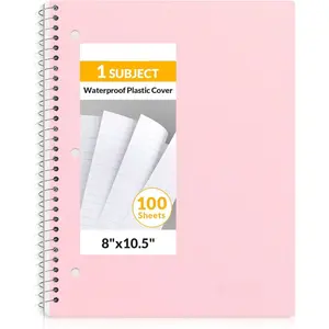 Spiral Notebook, 1-Subject, Wide Ruled Paper, 8" x 10-1/2", 100 Sheets per Notebook, 3-Hole Punched Paper, Water Resistant Cover, Double-sided Pockets, Spiral Lined Notebooks for School,