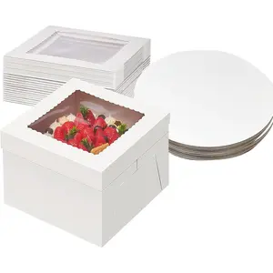 10x10x8 Cake Boxes with Boards Sets 10 Inch with Window Clear Bakery Dessert Box Square White Disposable Bakery Box for Cakes Pastries Chocolates Cookies Pie Birthday Party Wedding (10)