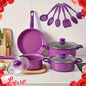 13-Piece non-stick cookware set, with high-quality non-stick coating, with multi-functional cookware for frying, cooking, boiling and stewing. Stacked design saves space and is easy to operate