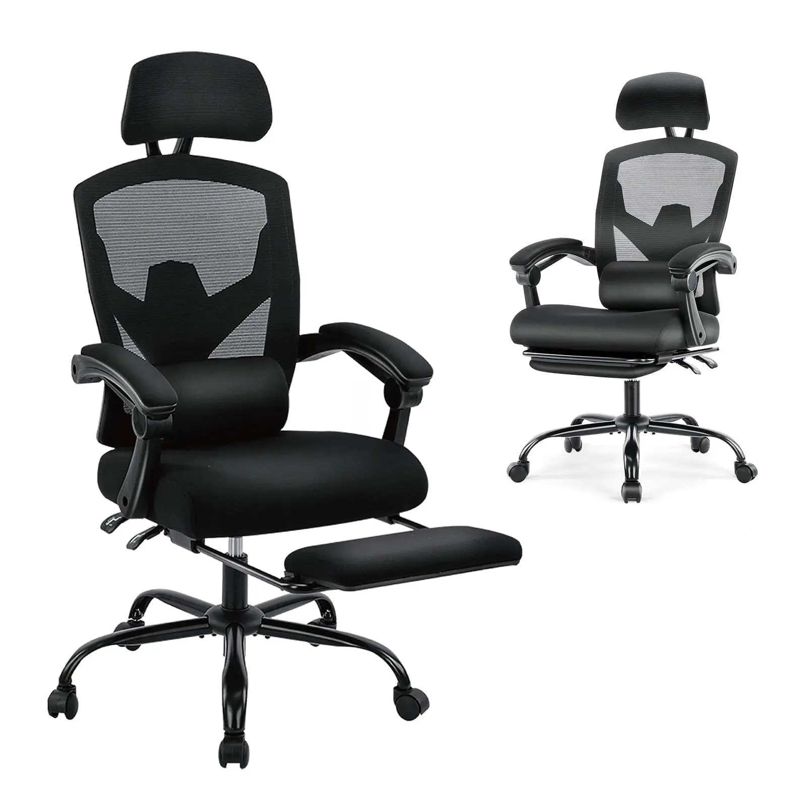 Ergonomic Mesh Office Chair with Footrest & Adjustable Headrest, High Back Reclining Swivel Task Chair with Lumbar Support, Height Adjustable Rolling Desk Chair