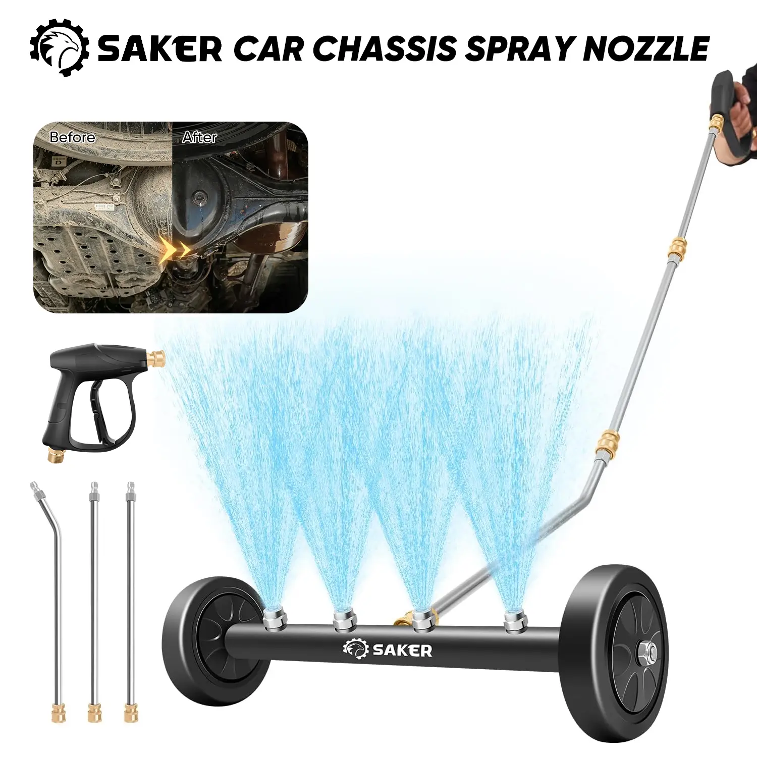 Saker Undercarriage Pressure Washer with Spray Gun | 4000 PSI Under Car Cleaner Kit for Car, Truck, SUV, Driveway & Patio Cleaning
