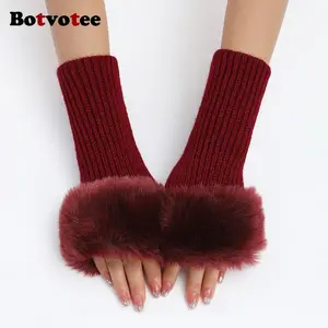 Botvotee Sleeves for Women Y2k Accessories Arm Warmers Fingerless Gloves Knit Soft Winter Arm Guard Cute Burgundy Sleeve Holder