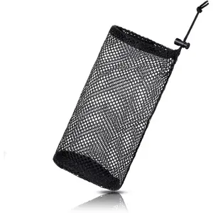 Black Nylon Mesh Golf Pouch, Golf Ball Storage Bag, Holds 48-56 Golf Balls, Multi-Purpose Net Pouch With Locking Drawstring Closure
