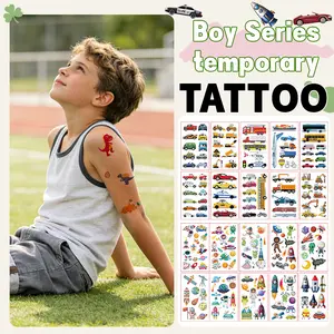 40 Sheets Boys’ Temporary Tattoo Stickers – Cars & Rockets, Cool & Cute Cartoon Designs, Fun Kids’ Comic Style